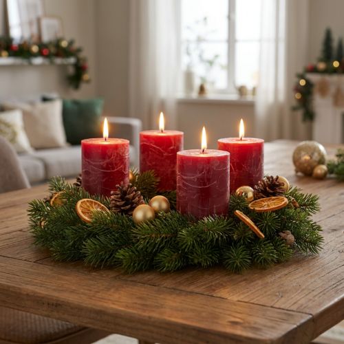 Donkerrode pilaarkaarsen, effen 70x80mm, set van 4 - Advent kaarsdecoratie | Floristik24.nl