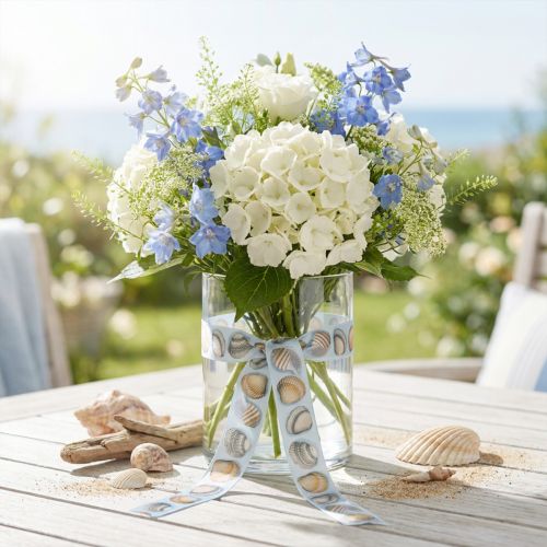 Cadeaulint maritieme decoratie schelpen blauw 25mm 15m | Floristik24.nl