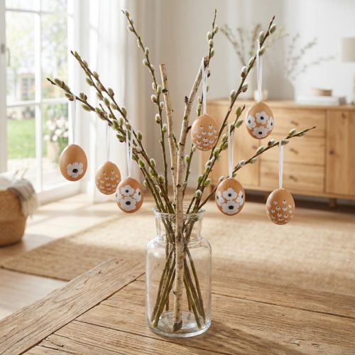 Artikel Hangende paasei-decoratie, lente, Pasen, echte kippeneieren, natuurlijk, 6 cm, 6 stuks