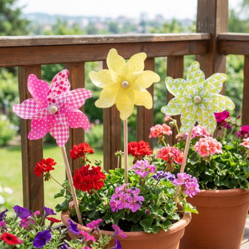 Artikel Pinwheel Roze Geel Groen Molen Balkon Decoratie Ø15cm 3st