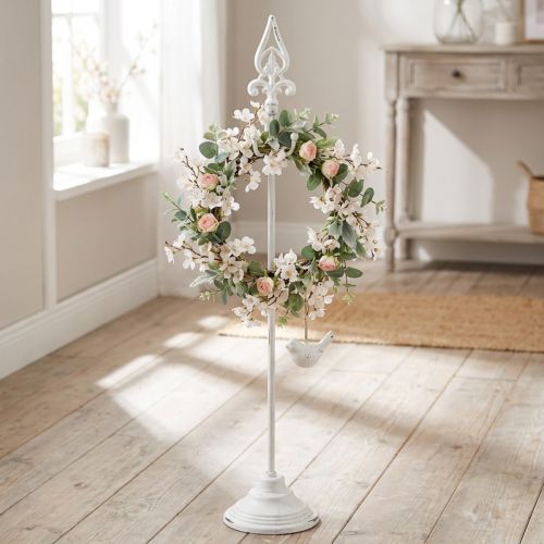 Kranshouder Shabby Chic Wit Kransstandaard Metaal 4 Haken H76cm | Floristik24.nl