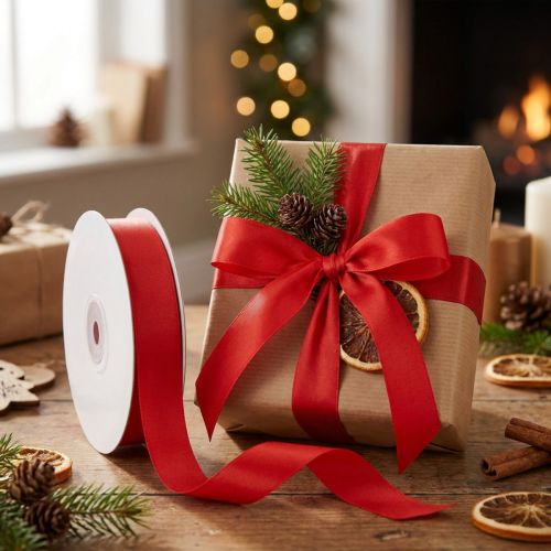 Cadeaulint en decoratief lint, taftlint, rood, 25 mm, 50 m | Floristik24.nl