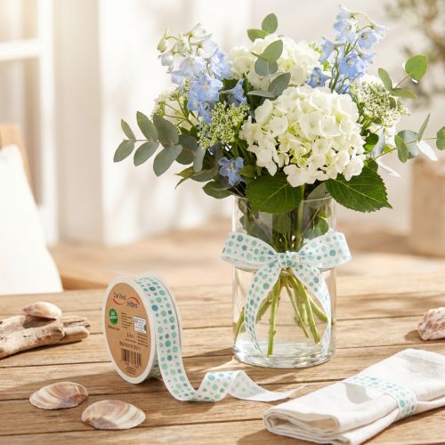 Lint Turquoise Stippen Maritiem Katoenlint 25mm 18m | Floristik24.nl