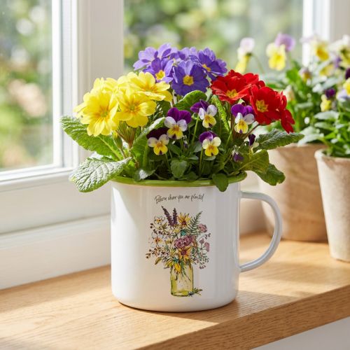 Decoratieve mok/plantenpot, geëmailleerd, Ø11,5 cm H10 cm | Floristik24.nl