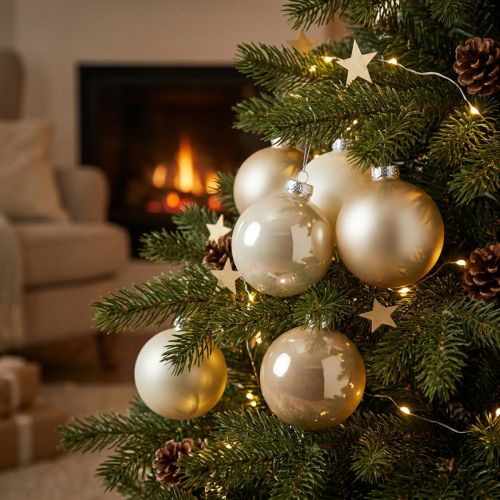 Kerstbal, kerstboomversiering, glazen bol wit/parelmoer H6,5cm Ø6cm echt glas 24 st | Floristik24.nl