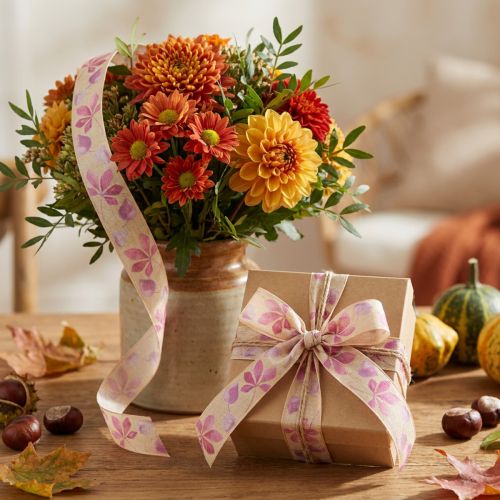 Cadeaulint paars herfstbladeren decolint herfst 25mm 20m | Floristik24.nl