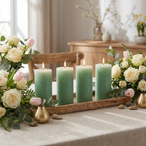 Artikel Jadegroene pilaarkaarsen, door en door geverfd, hoogwaardige decoratieve kaarsen 70x120mm, stijlvolle tafeldecoratie en cadeau-idee, set van 4