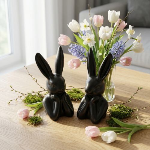 Denkend Konijn Buste Zwart 7×6×15cm 2 stuks | Floristik24.nl