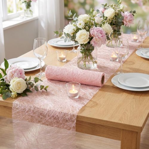Deco fleece Sizoweb tafelloper roze 30cm 5m | Floristik24.nl