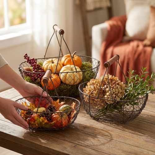 Draadmand met beugel bruin metaal 20/25 / 30cm, set van 3 | Floristik24.nl