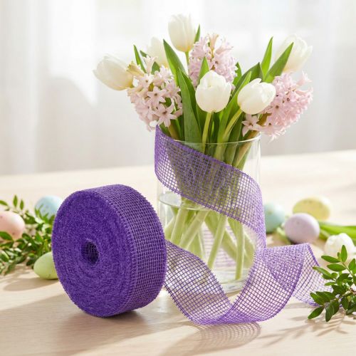 Paars jute lint, 5 cm breed, 40 m lang | Floristik24.nl