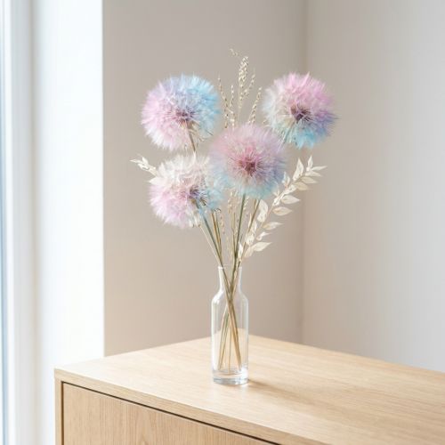 Paardenbloemdecoratie, gedroogde bloem, gestabiliseerd en geverfd, verfijnd, duurzaam, 12 cm, 4 stuks | Floristik24.nl