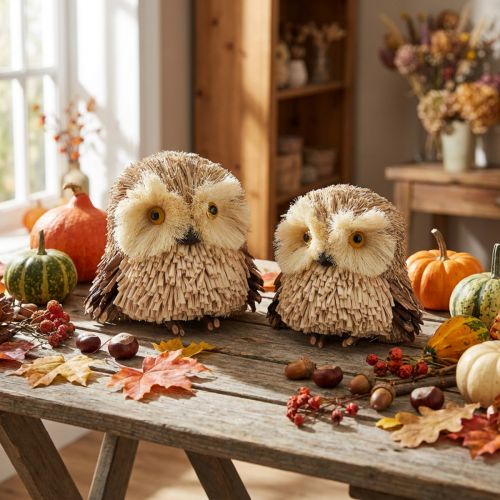 Uil decoratieve figuren herfst met kegels 12,5×10×10cm 2st | Floristik24.nl
