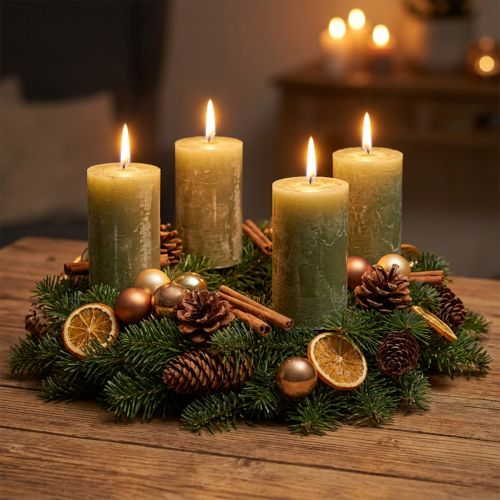 Effen pilaarkaarsen, olijfgroen, 70×120mm - Lange brandtijd 53 uur, set van 4, gemarmerd voor decoratie en Advent | Floristik24.nl