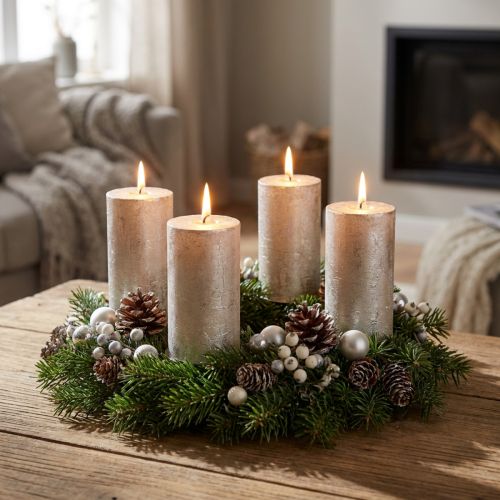 Platinakleurige pilaarkaarsen, 60x100mm, set van 4 - Lange brandduur, premium kwaliteit | Floristik24.nl