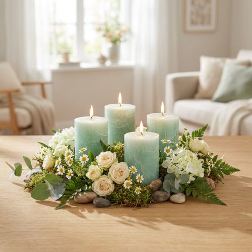Effen kaarsen lichtgroen 60x80mm 4 st | Floristik24.nl