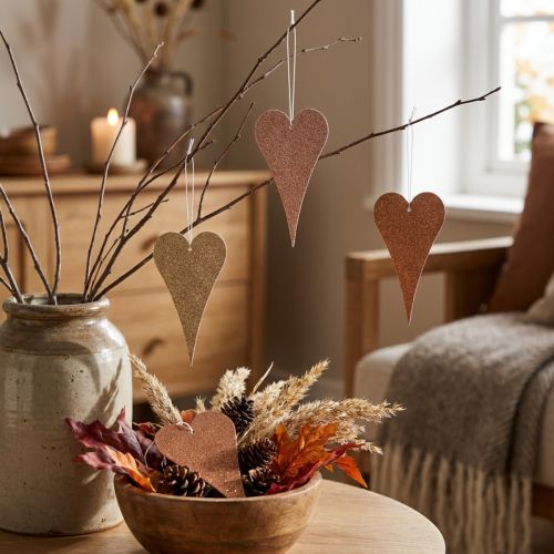Hangende deco hartjes om op te hangen oranje/geel 10cm 6st | Floristik24.nl