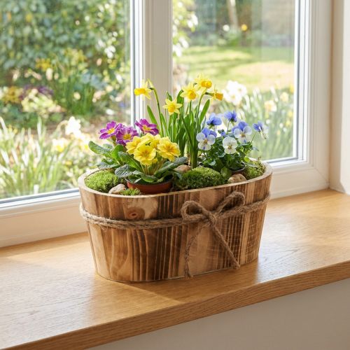 Houten decoratie Ovale decoratieve schaal hout Rustieke decoratie 23x13x10cm | Floristik24.nl