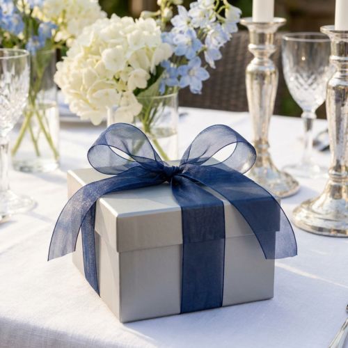 Artikel Organza lint cadeaulint donkerblauw lint blauw zelfkant 40mm 50m