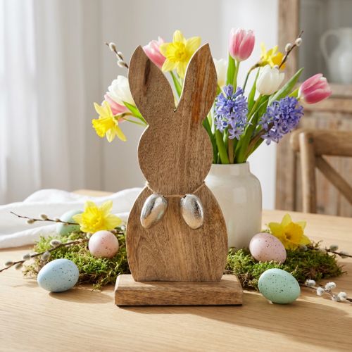 Paashaas hout met metalen eieren, paastafeldecoratie H31cm | Floristik24.nl