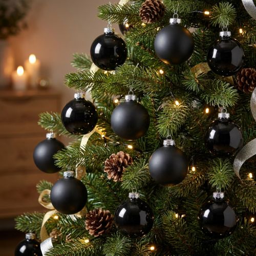 Mini kerstboombal, boomdecoratiemix, kerstballen zwart H4,5cm Ø4cm echt glas 24 st | Floristik24.nl
