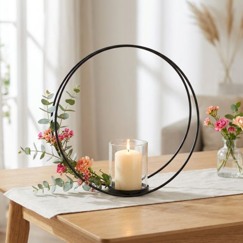Decoratieve ring lantaarn metalen kandelaar zwart Ø35cm | Floristik24.nl