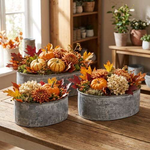 Decoratieve metalen schaal, ovaal, grijs, L22,5/19,5/16 cm, set van 3 | Floristik24.nl