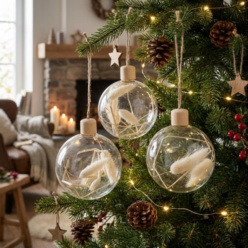 Kerstballen glazen decoratiebal gevuld met gedroogde bloemen Ø8cm 3st | Floristik24.nl