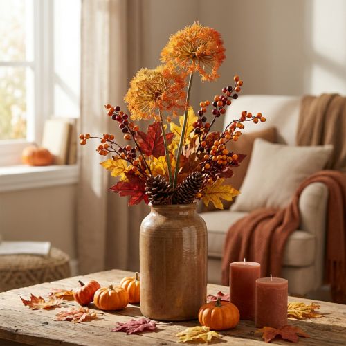 Decoratietak kunsttak herfstdecoratie 2 bloeiwijzen oranje 82cm | Floristik24.nl