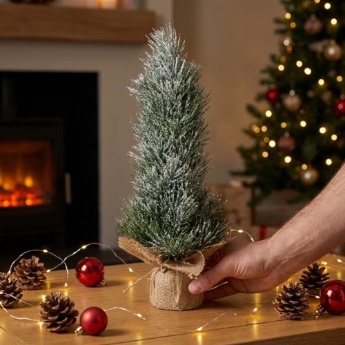 Mini kerstboom kunstmatig besneeuwd in een zak H41cm | Floristik24.nl