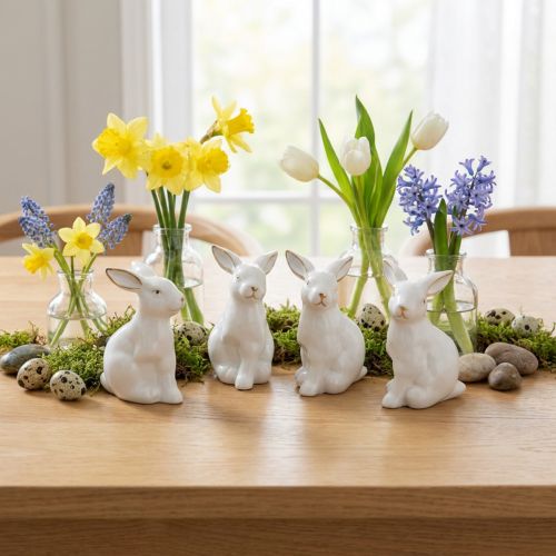 Keramiek Paasdecoratie Konijn Witgoud Paashaas H7,5cm 4 stuks | Floristik24.nl