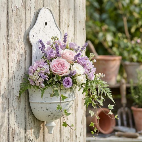 Shabby Chic Wandkom Metaal Half Rond Wit 24cm×10cm×47cm | Floristik24.nl