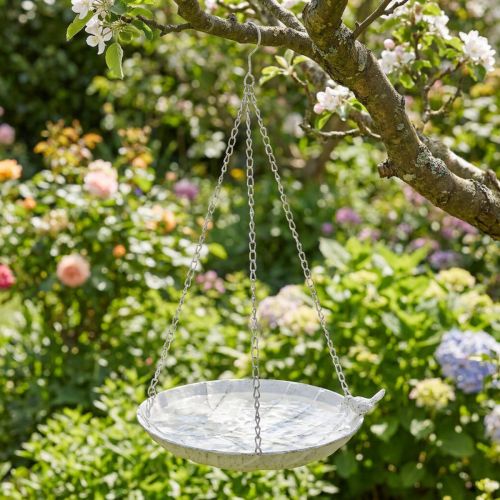 Artikel Sierschaal om bloemenmand op te hangen metaal wit L62cm Ø31cm