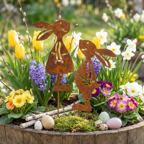 Tuindecoratie roest konijn sierplug Pasen 8×16cm 2st (1paar) | Floristik24.nl