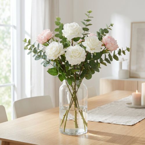 Witte roos nep roos op steel zijden bloem nep roos L72cm Ø13cm | Floristik24.nl