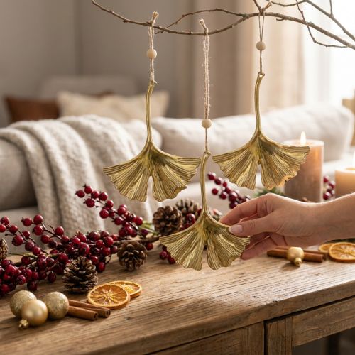 Ginkgobladhanger, adventsdecoratie, metalen decoratie voor de herfst Gouden L12cm 12 st | Floristik24.nl