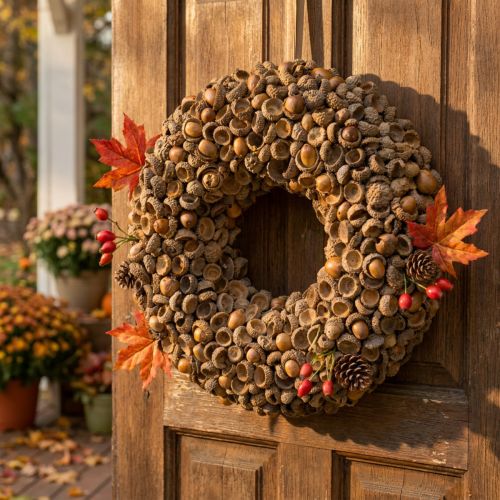 Natuurlijke krans, herfstdecoratie, eikels, deurkrans, wandkrans, doe-het-zelf, Ø30cm | Floristik24.nl