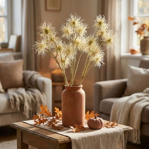 Artikel Xanthium kunstbloem crème herfstdecoratie 6 bloemen 80cm 3st