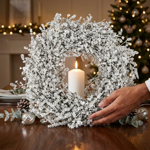 Kerstkrans Witte krans van gedroogde bloemen Vlaskruid Ø34cm | Floristik24.nl