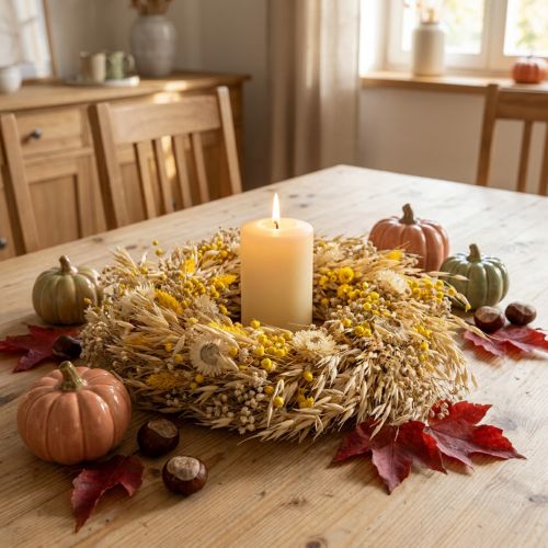 Decoratieve krans, haverkrans, natuurlijke krans, strobloemen, geel, Ø29cm | Floristik24.nl
