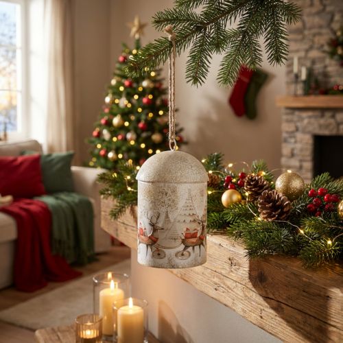 Artikel Bel met kerstmotief om op te hangen, 26 cm