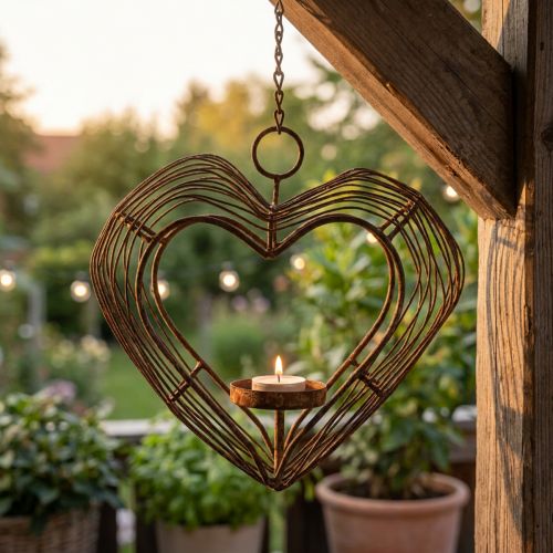 Waxinelichthouder metaal hangende decoratie roest decoratie hart 22×7×20cm | Floristik24.nl