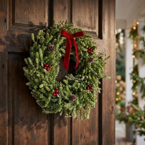 Kerstkrans decoratie groene gedroogde bloemenkrans deurkrans vlaskruid feestelijk Ø34cm | Floristik24.nl