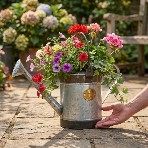 Artikel Retro design decoratieve metalen gieter, vintage hangpot 58x23x32cm, nostalgische plantenbak