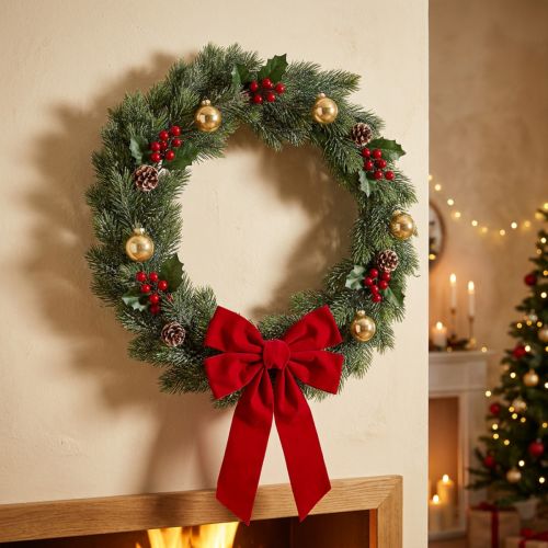 Kunstmatig bevroren sparrenkrans, wanddecoratie, Kerstmis, groene spar, glitter, Ø45cm | Floristik24.nl