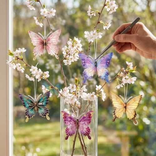 Vlinderhangers voor een artistieke decoratie van de woonruimte, 8 cm, 5 stuks | Floristik24.nl