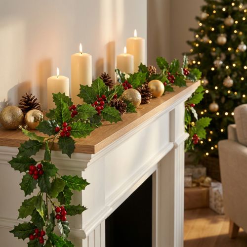 Kerstslinger kunsthulst Ilex slinger 160cm | Floristik24.nl