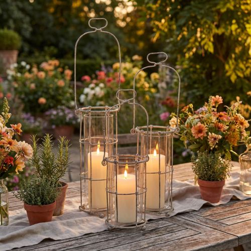 Artikel Tuinlantaarn, metalen windlicht Ø8,5 cm H23/18,5/14,5 cm 3-delige set