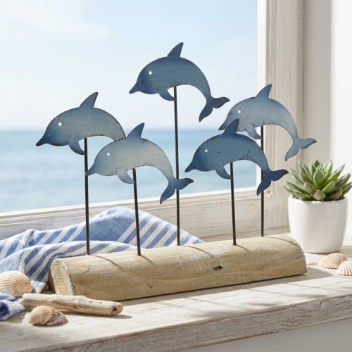 Dolfijnen om in te stellen, zeedecoratie, maritieme metalen decoratie H24.5cm L32.5cm | Floristik24.nl