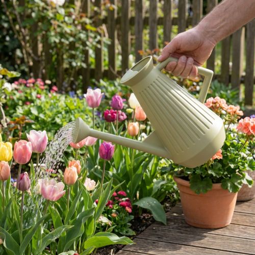 Gieter van 9 liter in olijfgroen met afneembare roos, praktisch voor tuin- en bloemenverzorging, robuust, 42 cm | Floristik24.nl